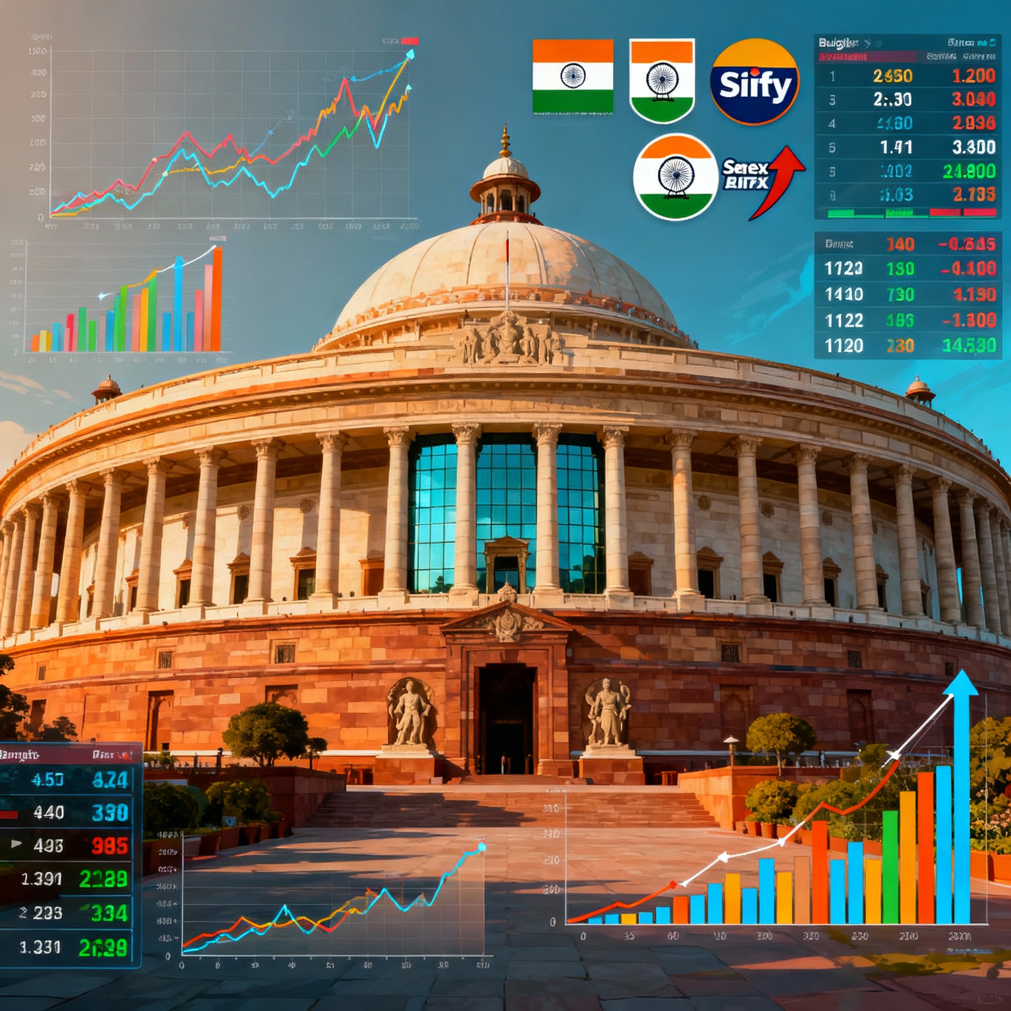 Indian Parliament building representing the budget.