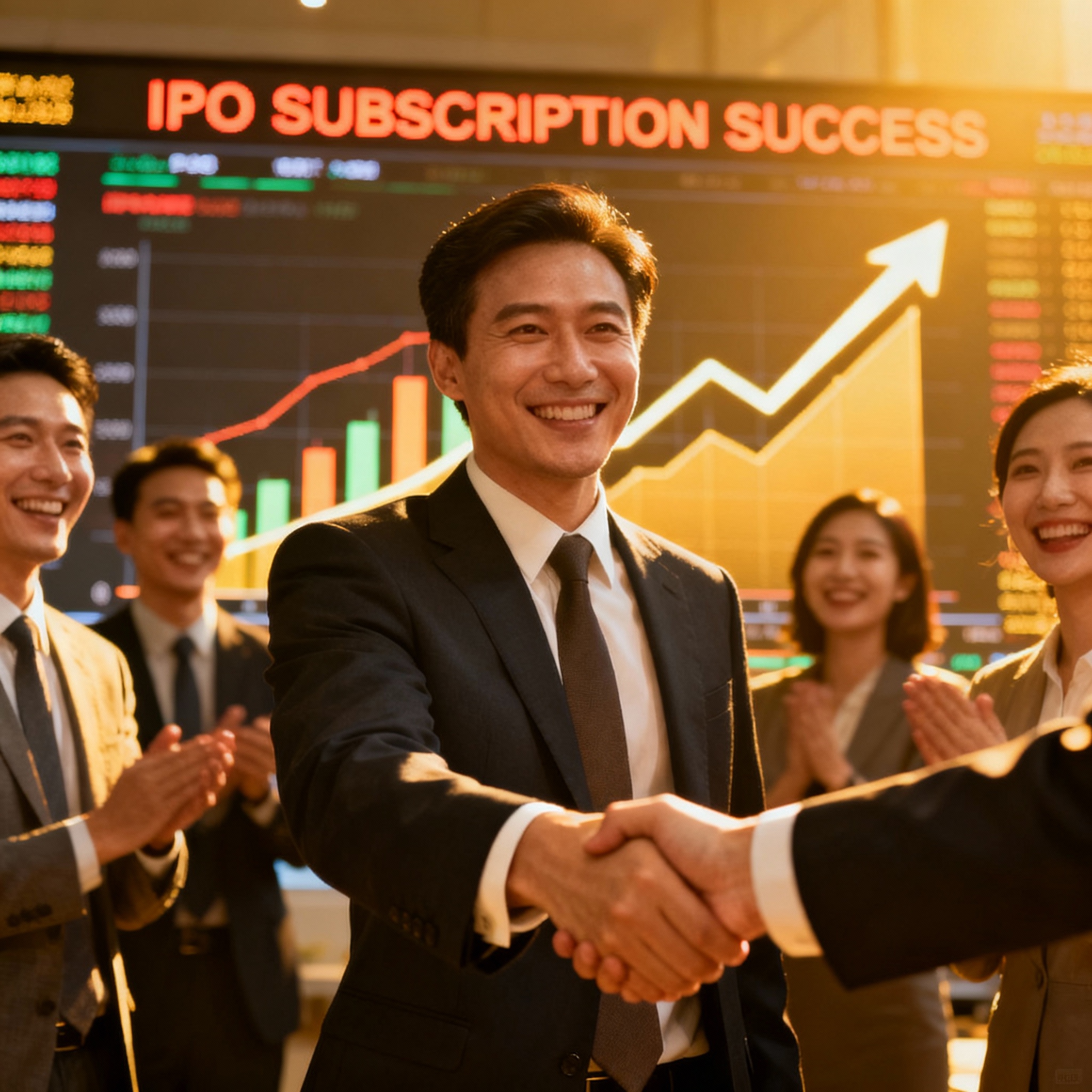 People celebrating a successful IPO launch.