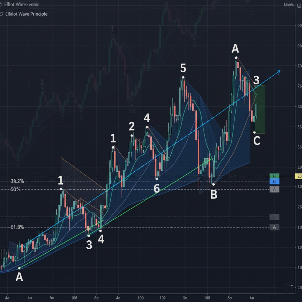 Image showing Elliot Wave patterns and Fibonacci levels on a chart.